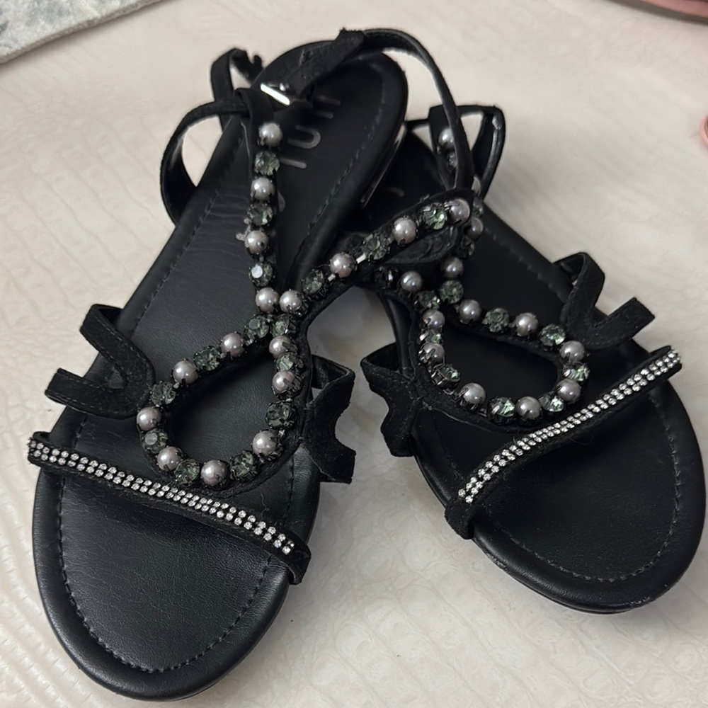 Unisa Black Beaded Sandals